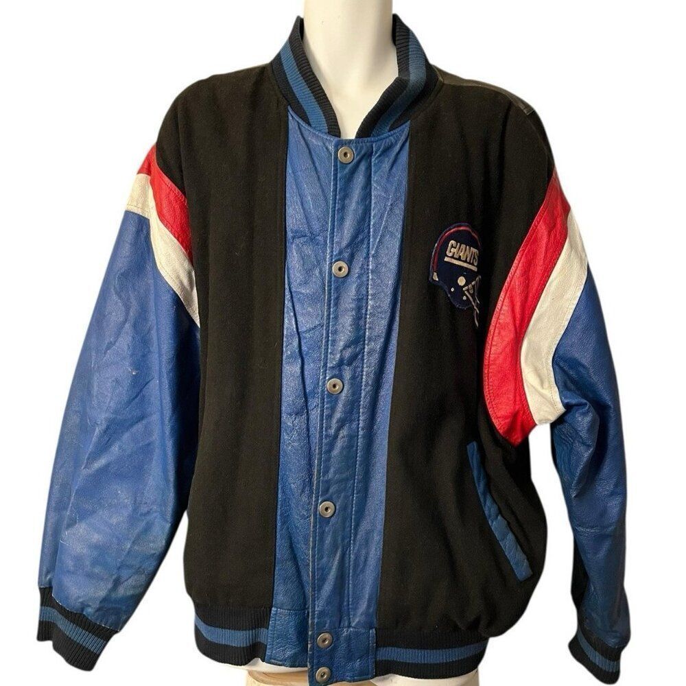 G-III Sports Carl Banks XL New York Giants Leather Quarterback Varsity Jacket VT